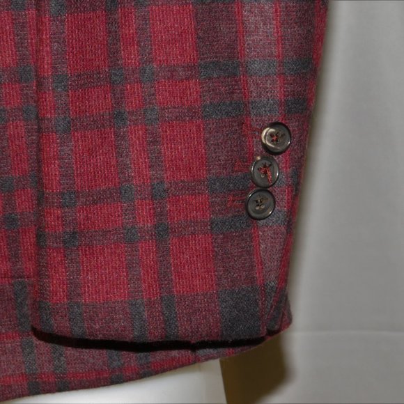 Isaia Dandy Double Face Ferdinando Cashmere Blend Burgundy Plaid Blazer 46R NWT - Picture 5 of 14